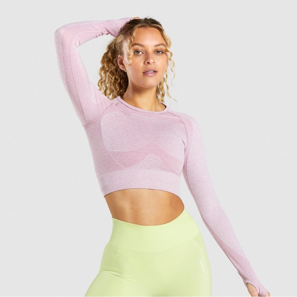 Gymshark Flex Sports Long Sleeve Crop Top in Light Purple Marl